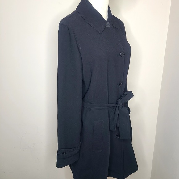 Lauren Ralph Lauren Drape Lapel Crepe Belted Coat Black Women's Size 8 - Picture 5 of 9